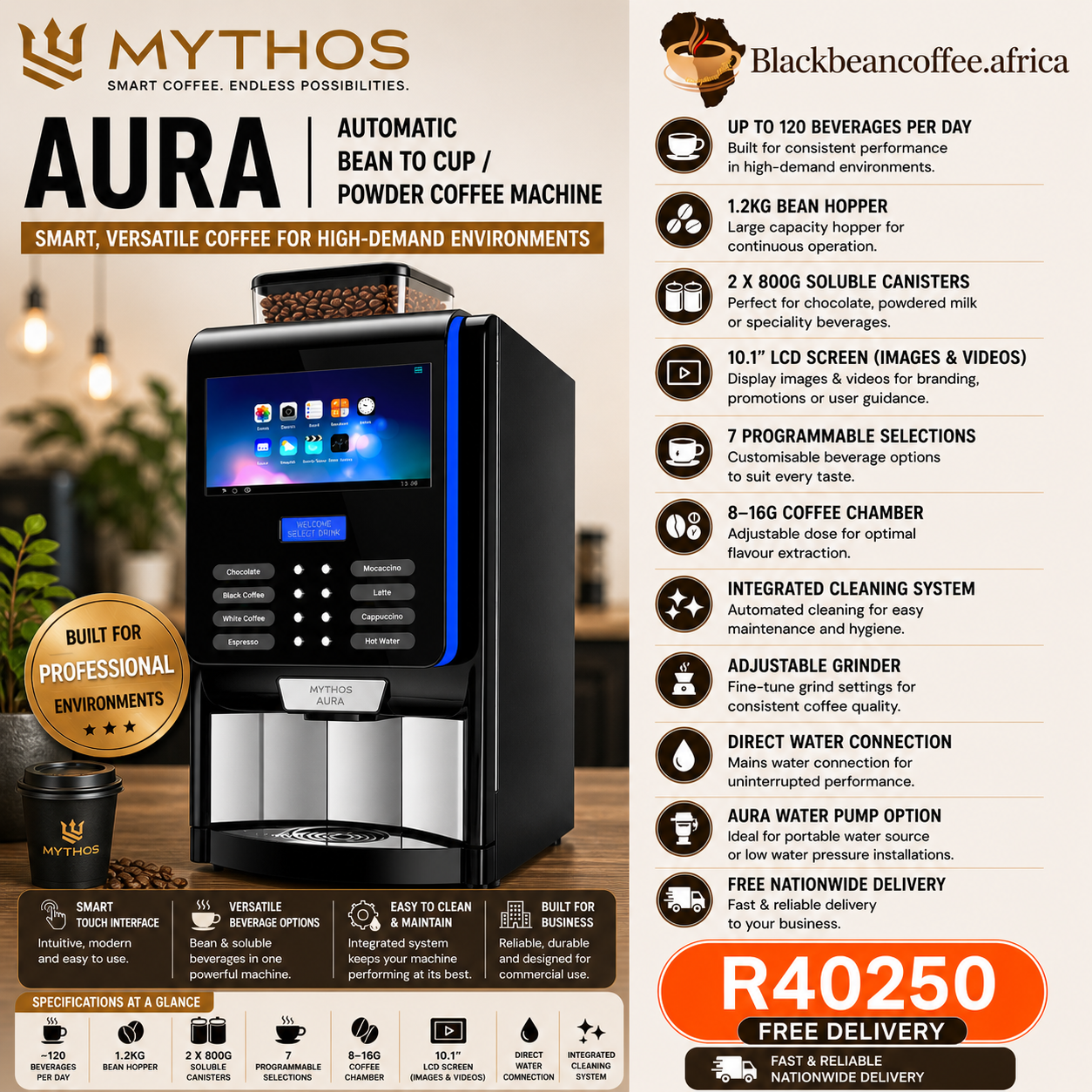 Mythos | Aura Automatic Bean to Cup / Powder Coffee Machine