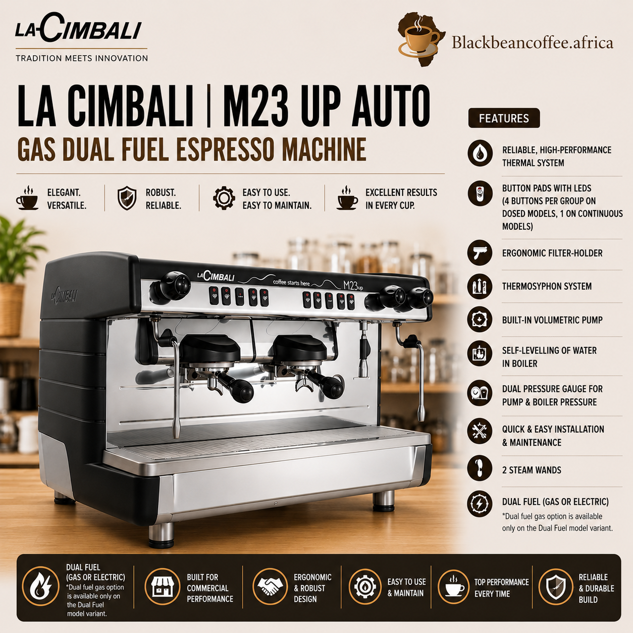 La Cimbali M23 UP Gas Dual Fuel Espresso Machine | Blackbeancoffee