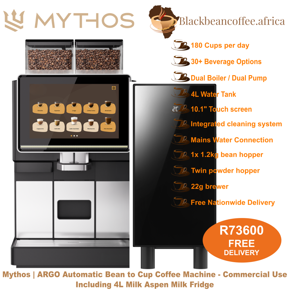 Mythos | ARGO Automatic Bean to Cup Coffee Machine - Commercial Use + 4L Aspen Fridge