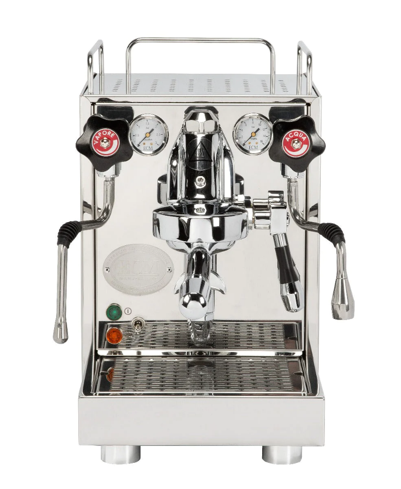 ECM Mechanika VI Slim heat exchanger espresso machine with stainless steel boiler and dual ECM portafilters