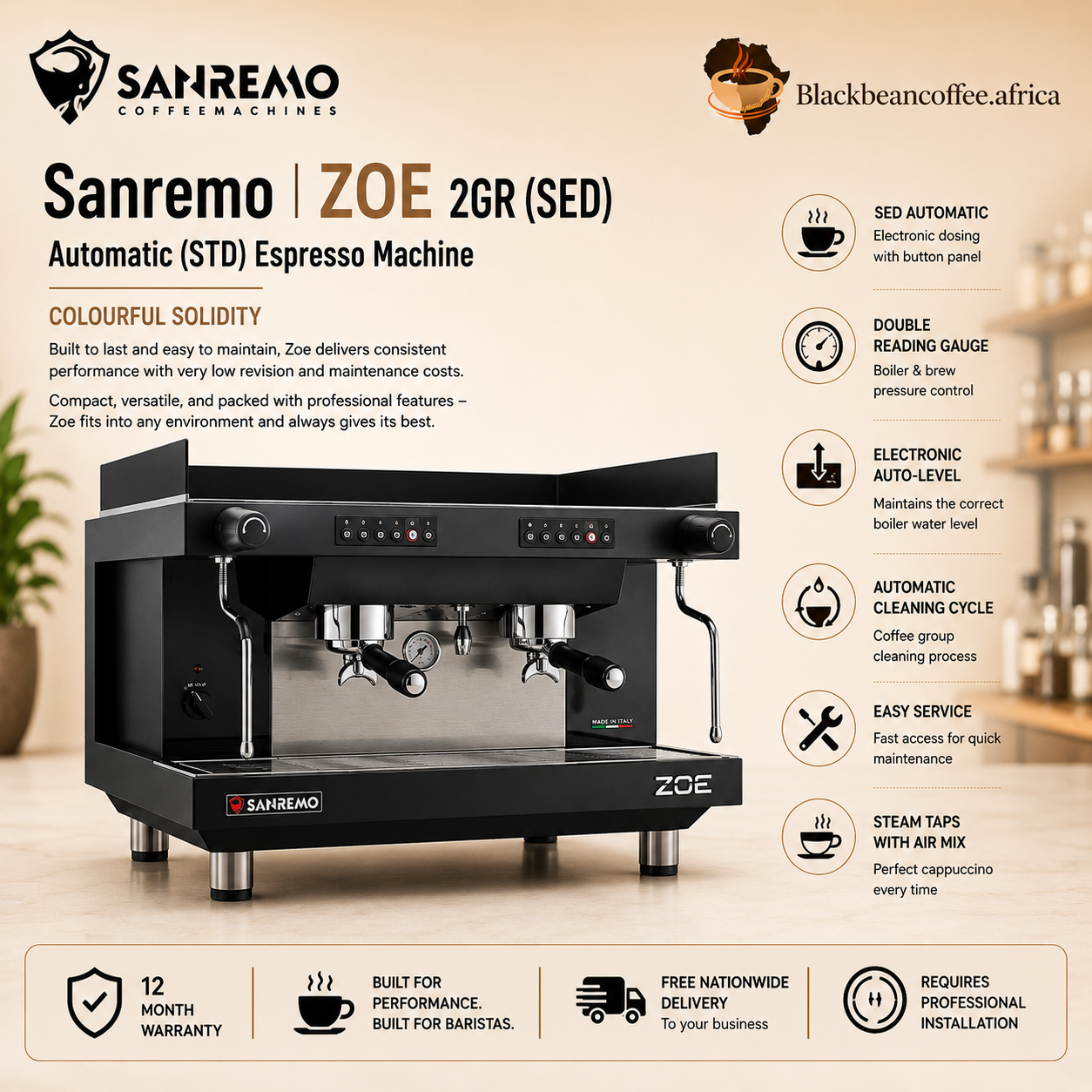 Sanremo | ZOE 2GR (SED) Automatic (STD) | Blackbeancoffee.africa