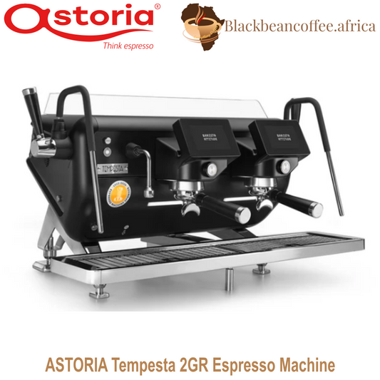 Astoria Tempesta 2 Group espresso machine with digital group displays, cool-touch steam wands and LED lighting