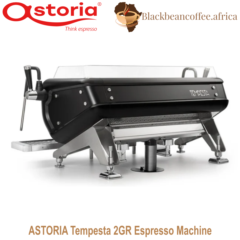 Astoria Tempesta 2 Group espresso machine with digital group displays, cool-touch steam wands and LED lighting
