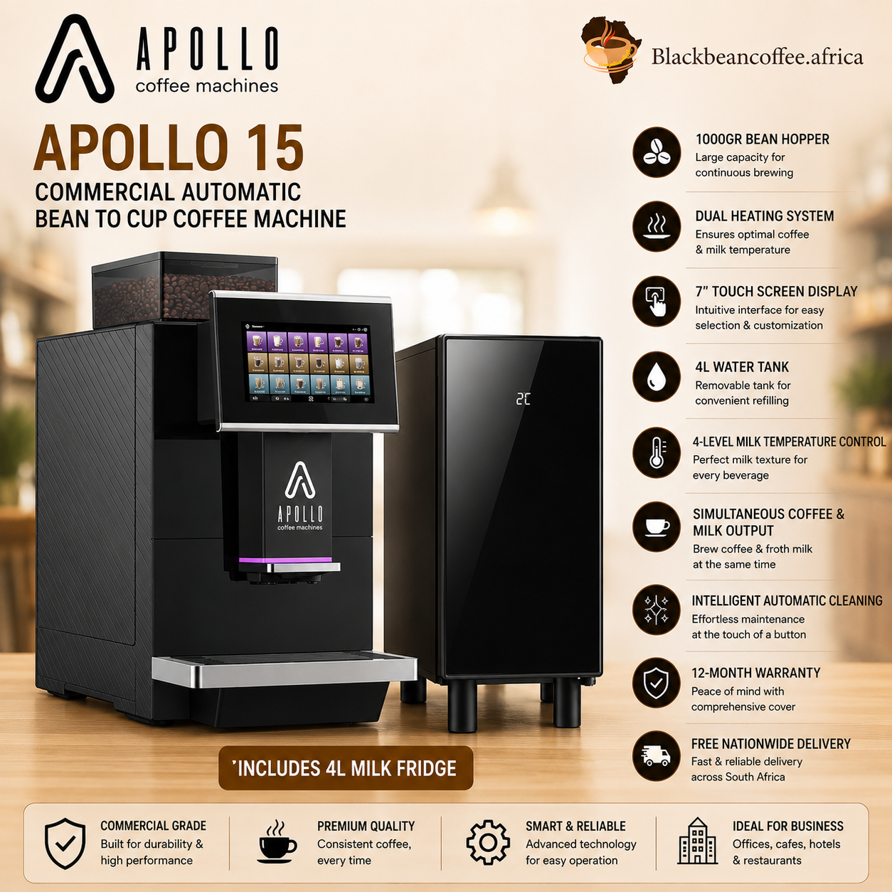 Apollo 15 | Apollo Commercial Coffee Machine + 4L Fridge/Cooler
