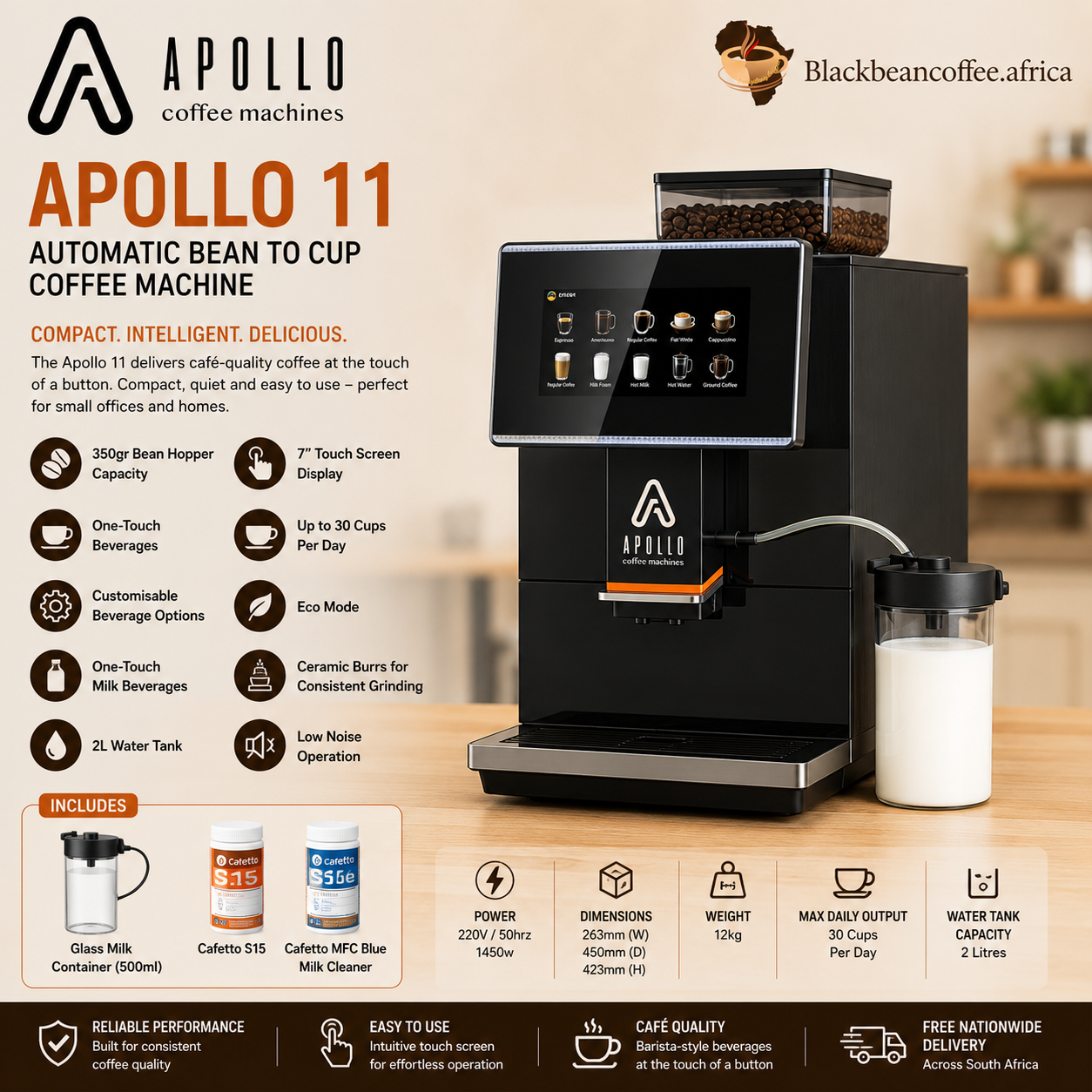 Apollo 11 | Automatic Bean to Cup Coffee Machine - Single Grinder - 2L Tank