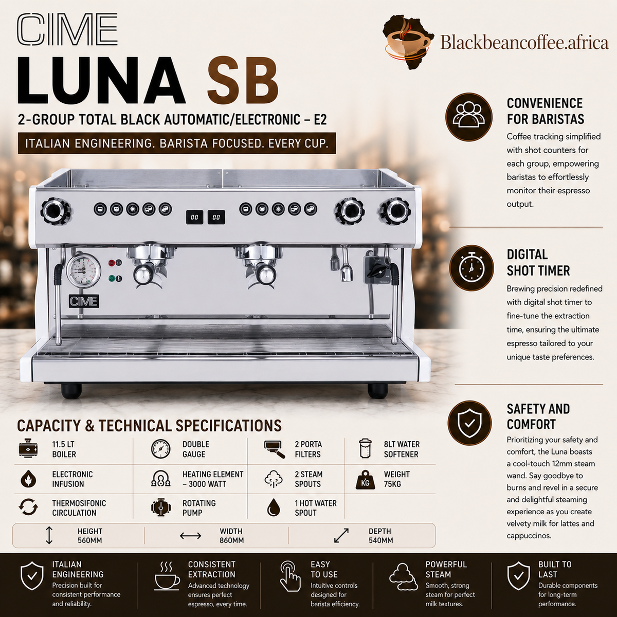 CIME | LUNA SB- 2 Group Automatic/Electronic – E2 Espresso Machine