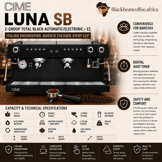 CIME | LUNA SB- 2 Group Total Black Automatic/Electronic – E2 Espresso Machine