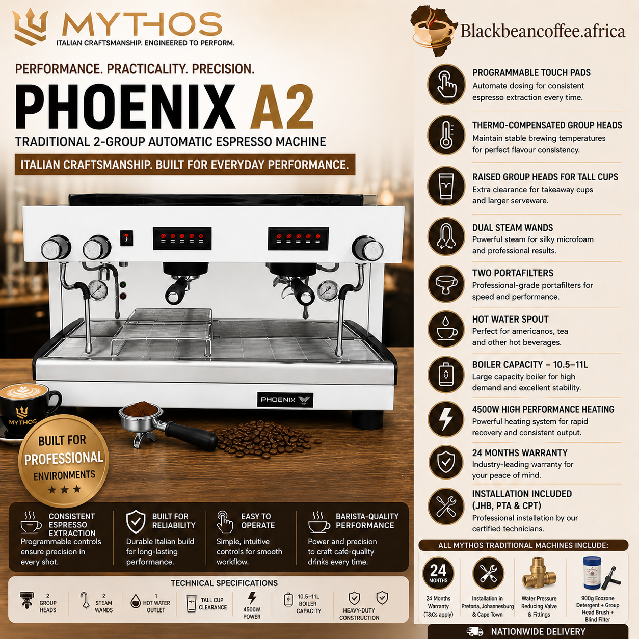 Mythos | PHOENIX A2 Auto Traditional Espresso Machine - White