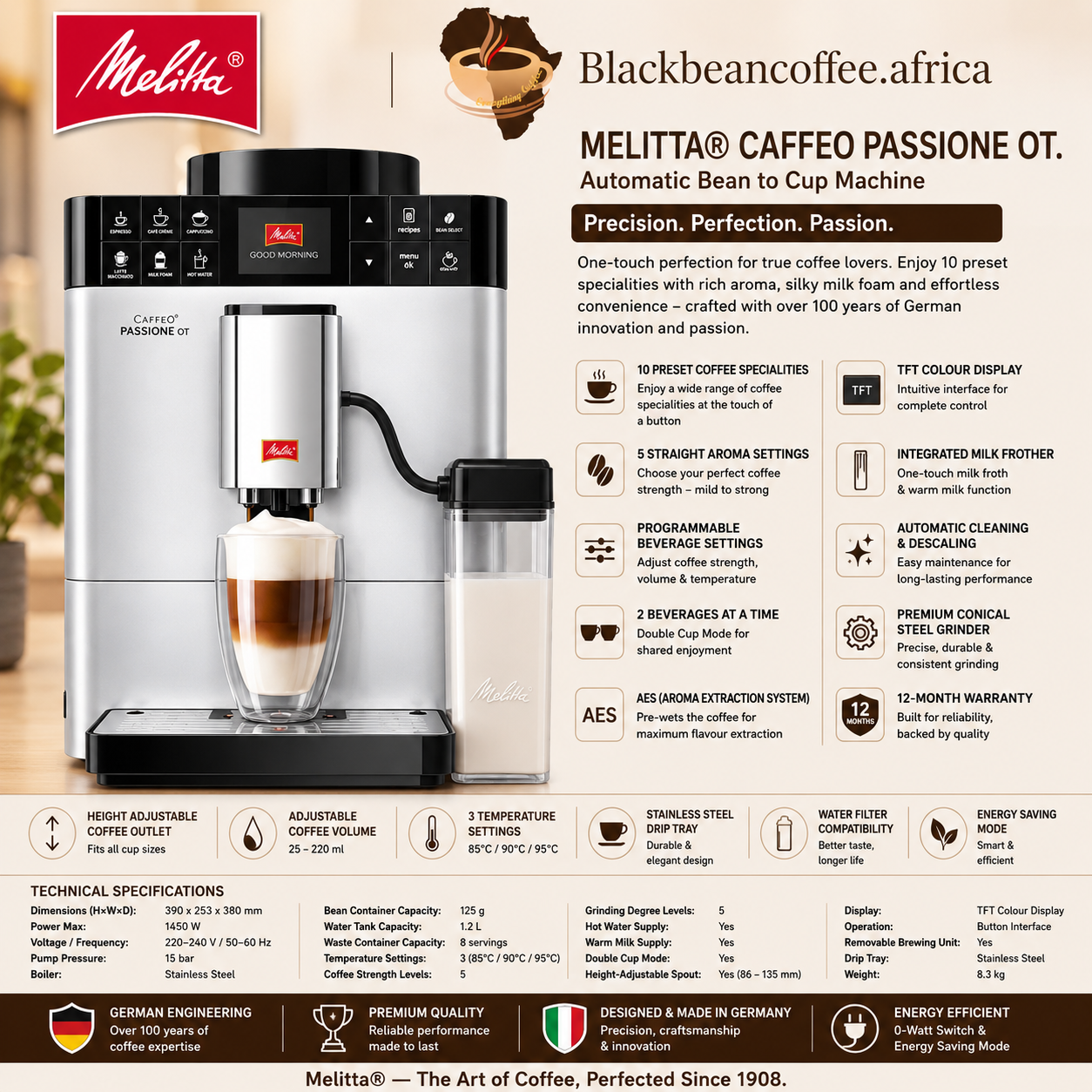 MELITTA® CAFFEO PASSIONE OT. Automatic Bean to Cup Machine