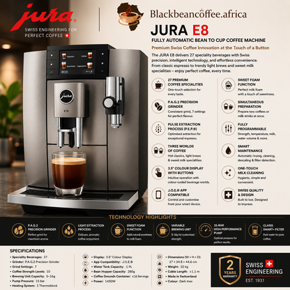 JURA | E8 Fully Automatic Bean to Cup Coffee Machine - NEW