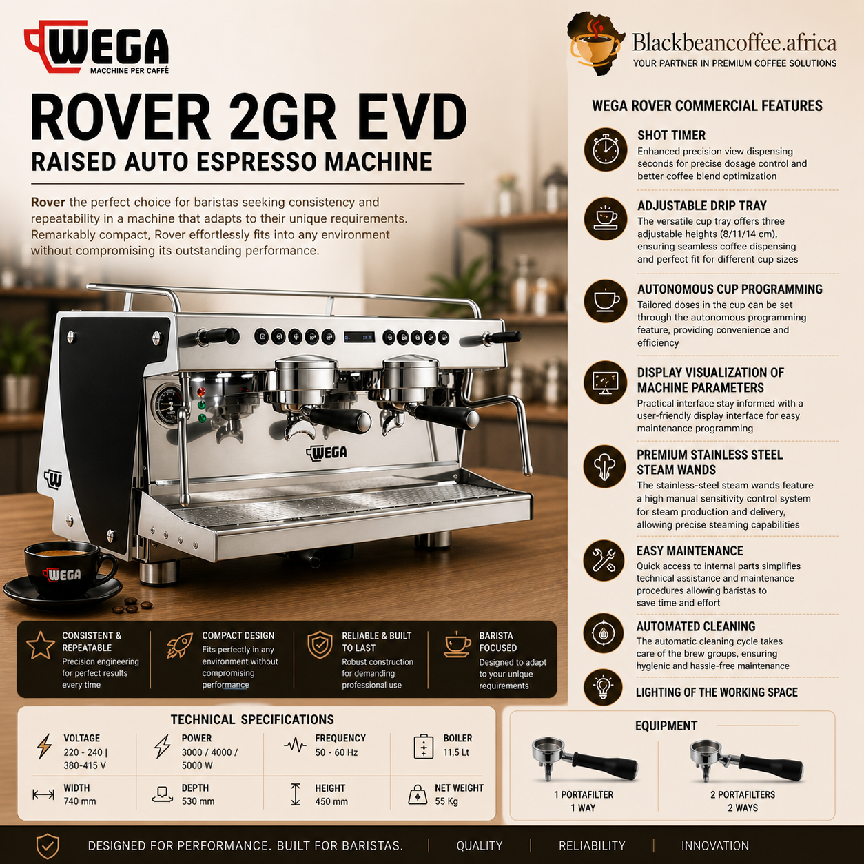 WEGA | ROVER 2GR EVD - Raised - Auto Espresso Machine (Black)