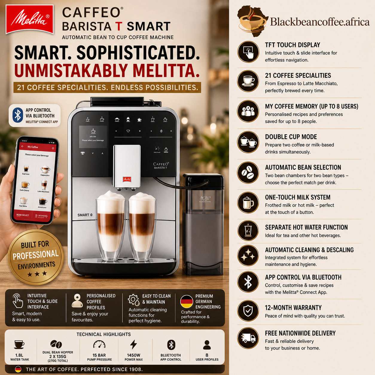 MELITTA® CAFFEO BARISTA T SMART Automatic Bean to Cup Machine