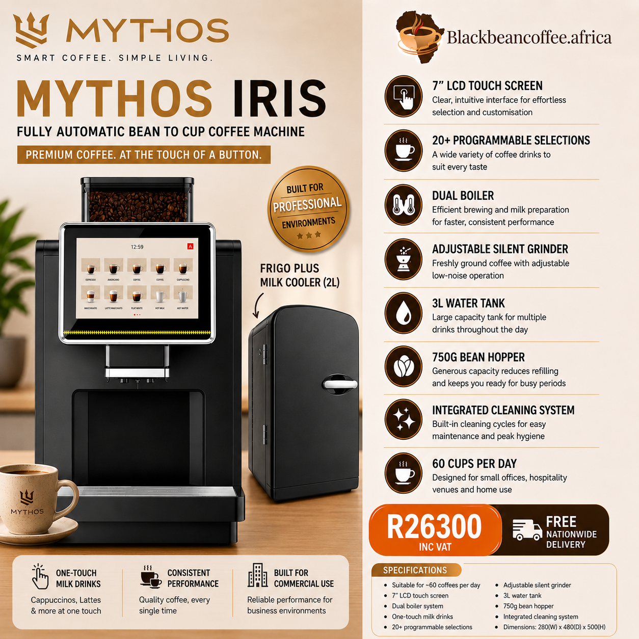 Mythos | IRIS Automatic Bean to Cup Coffee Machine + Cooler