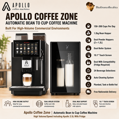 Apollo | COFFEE ZONE Automatic Bean to Cup Coffee Machine + 3.5L Milk Fridge