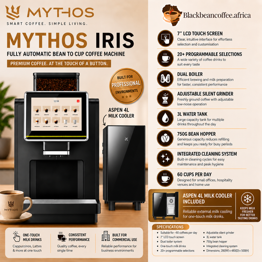 Mythos | IRIS Automatic Bean to Cup Coffee Machine + 4L ASPEN Fridge