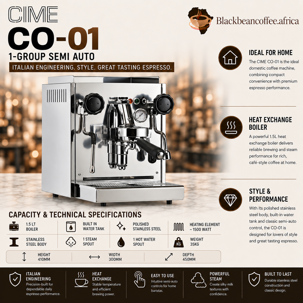 CIME CO-01 1-group semi-automatic espresso machine